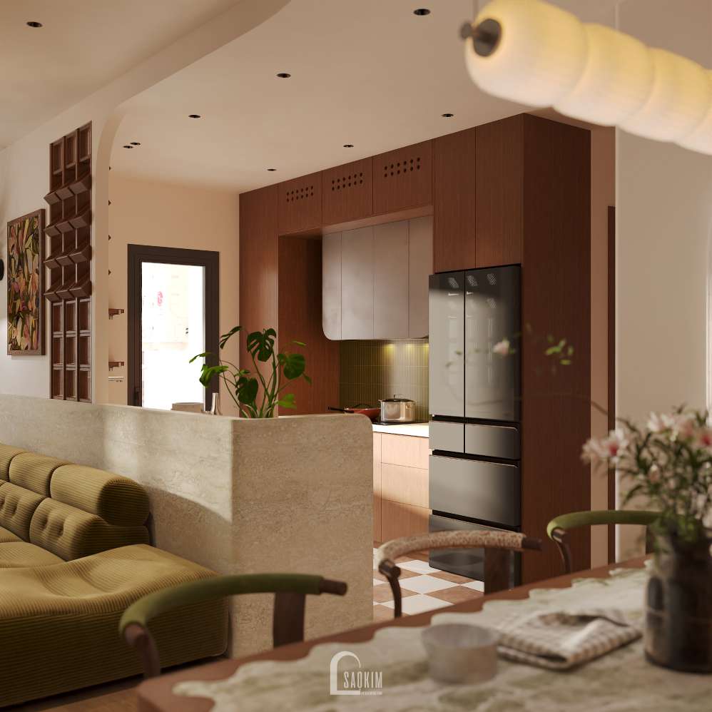 Phòng bếp ấm cúng và thanh lịch với phong cách Mid-Century tại thiết kế chung cư Viha Complex Leciva
